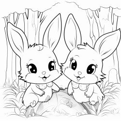 cute bunnies playing in a forest