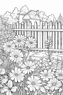 a cute serenity garden  coloring bookvector white background black and white black drawing