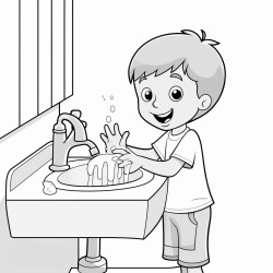 a 35 year old kid washing hands before and after meals and he is having smile on his face