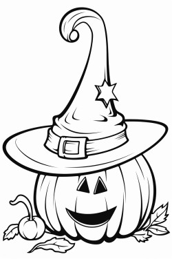 a witchs hat resting on a pumpkin