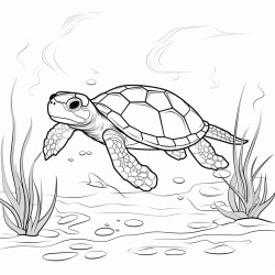 a turtle swimming in a clear pond