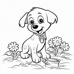 a cartoon dog diggin daisys in the dirt