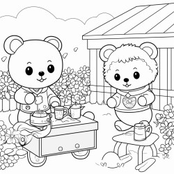 kawai theme teddys playing in garden