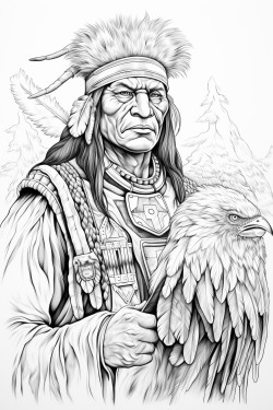 native american holding an eagle