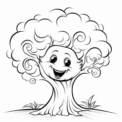 a talking tree with a big smiling face it has branches with leaves
