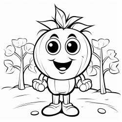 a cartoon character of a honeydew with a face in a garden