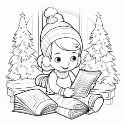 cozy christmas coloring book page no colors black and bold lines