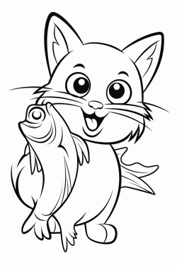 cat holding fish in its mouth