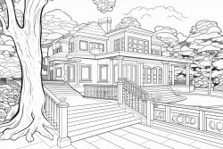 beautiful house with front porch surrounded by trees and nice landscaping