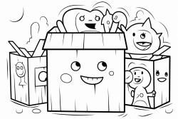 three doodles outside a box and four doodles inside it