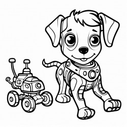 a cute robot walking a robotic dog