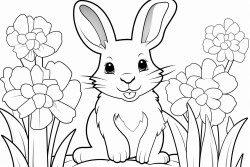 a rabbit in a garden of daffodils