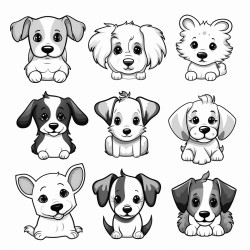 draw 30 images of dogs each featuring a different breed or pose