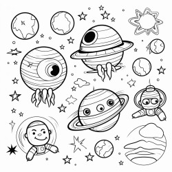 space themed coloring book with ufos aliens planets solar systems rockets astronauts