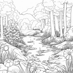 a serene glade with a pond surrounded by enchanted flora and visited by forest creatures