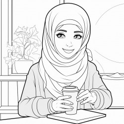 beautiful hijabi at a coffee shop having coffee