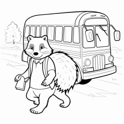 badger walking away from school bus into school on first day