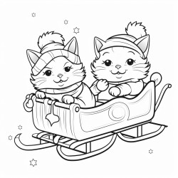 no shading no complex images and making it very easy to color in between the lines Two cats riding a sleigh together