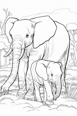 adult and baby elephant in nature