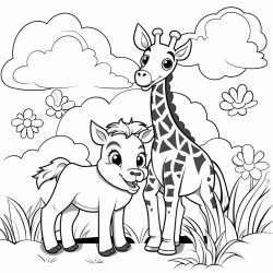 un ourson et une girafe qui boivent ensemble