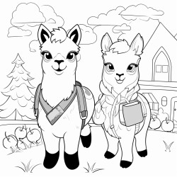 first day of school with apple and llama