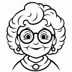 70 year old grandmother with a heavy build wearing a dress long curly hair with bangs without eye glasses