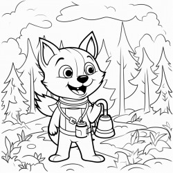 a fox in the forest holding a fire hose