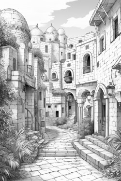 color book for adults jewish kids play on the streets of old jerusalem