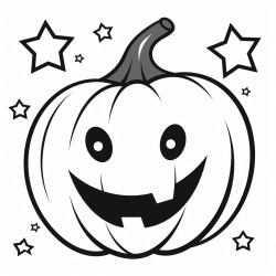 a large friendly jackolantern with stars and a crescent moon in the background the pumpkin should have a cheerful face with thick outlines to make it easy for small children to color