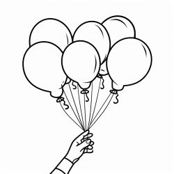 a hand that let some balloons go with the shape of the balloons of letters o m and a i want to see the full balloons
