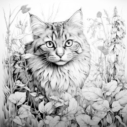 a curious cat exploring a magical forest