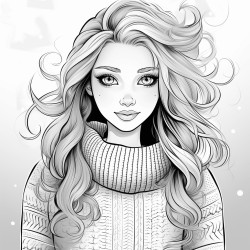 anime girl with brown hair and blue eyes wearing a sweater