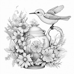 1 tea pot 1 hummingbird 1 daisy crescent moon