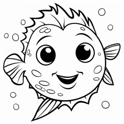 cute baby pufferfish with a happy expression and tiny fins