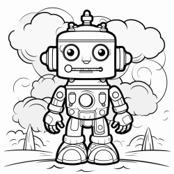 clouds trees robot