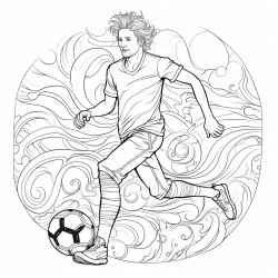 Un joueur de foot qui court et qui tire du pied droit Le ballon est devant lui Le pied droit est repli vers larrire Les bras sont carts