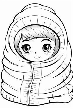 a cute snuggled with a blanket   coloring bookvector white background black and white black drawing