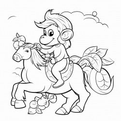 monkey riding a unicorn eating bananas