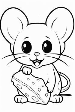 a cat and a mouse eating cheese in kawaii style