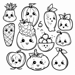 coloring pages for kids all types of cute fruits food and drinks