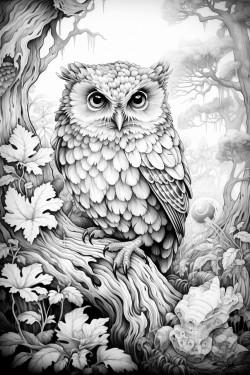 magical forest with an owl and hedgehog