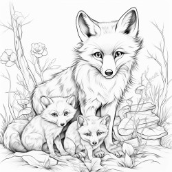 a wild fox with its babies