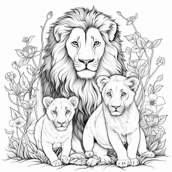 lion playing with its two baby