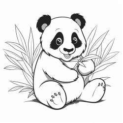 a chubby panda relaxing and munching on a fresh bamboo shoot