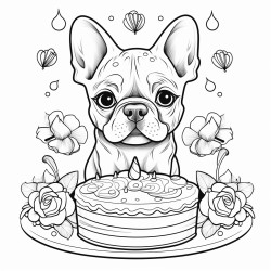 funny french bulldog with cake