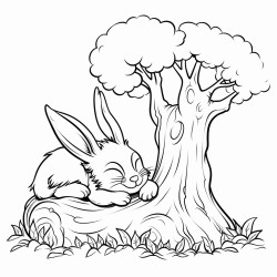 a cartoon hare sleeping under a tree