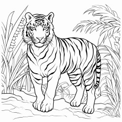 sumatran tiger  a sumatran tiger walking gracefully through a dense jungle with large tropical leaves