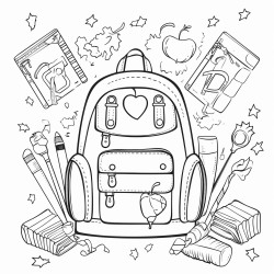 says first day of second grade in letters you can color in with different school supplies to color around it