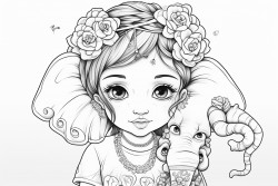 doll with pigtails and a stuffed elephant