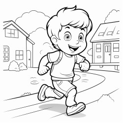 boy  runs onto the road